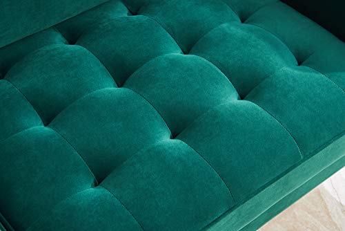 Emerald Green Velvet Fabric Sofa Couch,JULYFOX 71 inch Wide Mid Century Modern Living Room Couch 700lb Heavy Duty with 2 Throw Pillows