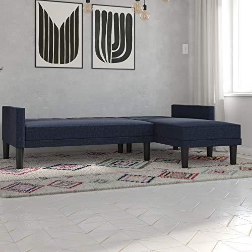 DHP Haven Small Space Sectional Futon Sofa, Blue Linen