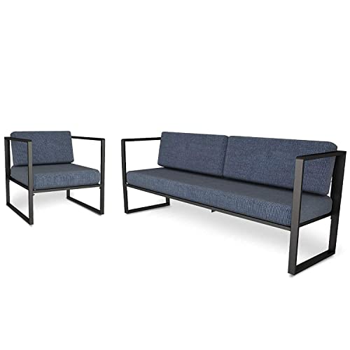 STEELAID 2 Piece Living Room Set Modern Fabric Couch Furniture Upholstered Single Chair and Loveseat for Living Room, Bedroom, Office, Apartment and Small Space