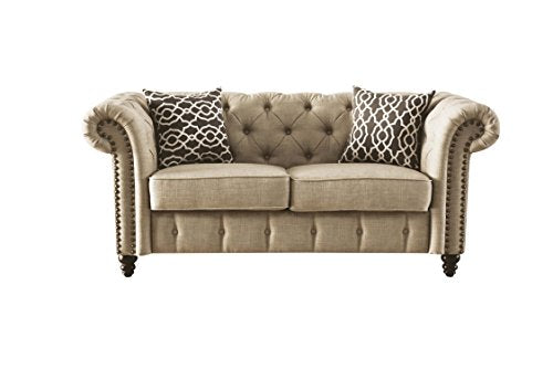 ACME Aurelia Beige Linen Loveseat with 2 Pillows