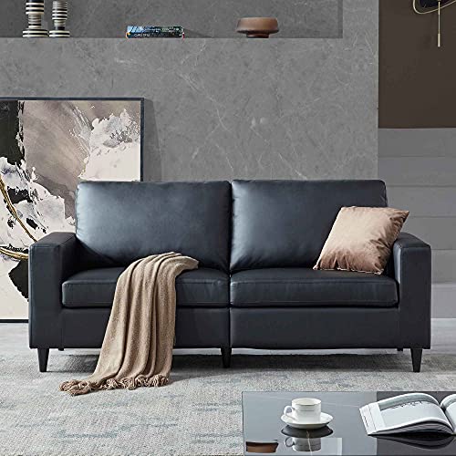 ATY PU Leather Sectional Sofa Set, 3 Seat Couch, Upholstered Furniture for Home or Office, Black