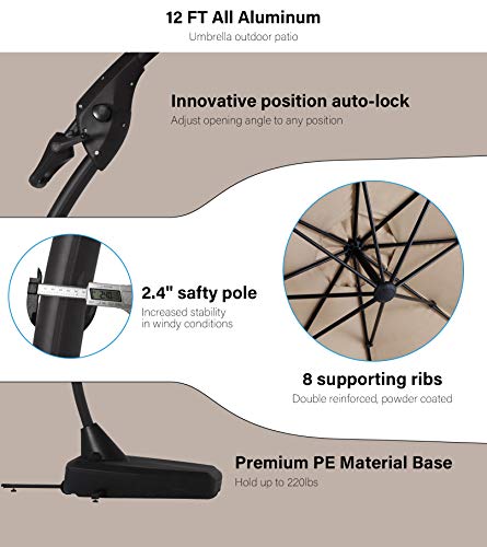 Aoboco Grand Patio Umbrella Napoli Advanced Curvy Aluminum Offset Umbrella, Patio Cantilever Umbrella with Base