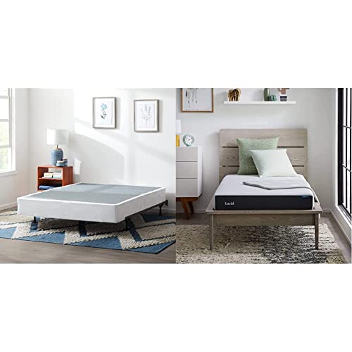Lucid 6 Inch Memory Foam Bamboo Charcoal Infused Mattress and High-Profile 9 Inch Steel Foldable Queen Box Spring Foundation with Center Support Bolts