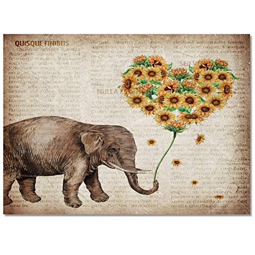 Kids Rugs Vintage Newspaper Large Area Rug for Living Room 4' x 6' Comfy Super Soft Rug for Children Boys Girls Machine Washable Elephant and Sunflowers