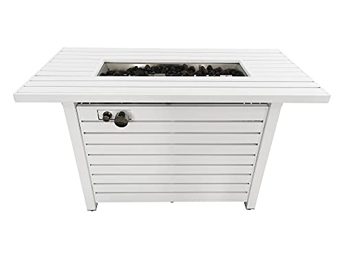 Bridgeport Rectangle Steel Propane Fire Pit Table for Outdoor Home Garden Backyard Fireplace (42 Inch, White)
