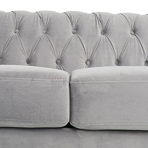 AVZEAR 3 seat Sofa, Velvet Sofa Living Room Sofa Large Sofa Modern Chesterfield Fabric Modern 3 Seater Couch Furniture Classic Tufted Chesterfield Settee Sofa, Grey