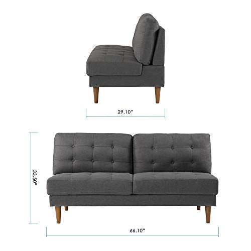 Mellow JULES Modern Armless Loveseat/Sofa/Couch, Dark Grey