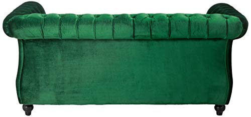GDFStudio Christopher Knight Home Karen Traditional Chesterfield Loveseat Sofa, Emerald and Dark Brown, 61.75 x 33.75 x 27.75