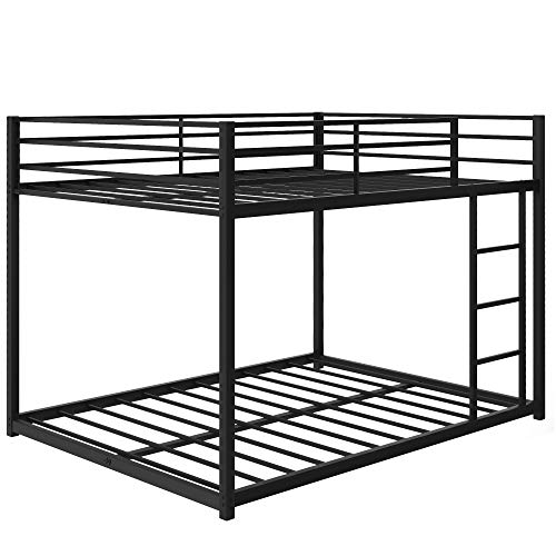 Full Over Full Bunk Bed, Low Bunk Beds with Ladder,Sturdy Metal Frame with Safety Rails, Modern Bunk Beds for Bedroom, Dorm, Boys, Girls, Adults,Black