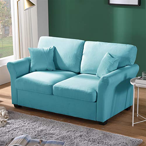 Loveseat, Harper&Bright Designs Classic Linen Fabric Upholstered 2-Seat 62.2 Inch Sofa Couch for Living Room, with Removable Seat and Backrest Cushions and 2 Pillows, Ideal for Small Space (Blue)
