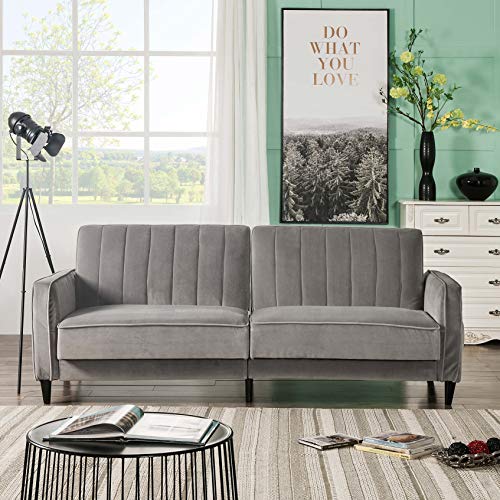 Velvet 3 Seater Sofa Bed Premium Velvet and Wooden Legs, Harper&Bright Designs Velvet Upholstered 3 Seater Sofa Bed Couch for Living Room Bedroom, Soft Sofa Couch Ship from USA Warehouse (Gray)