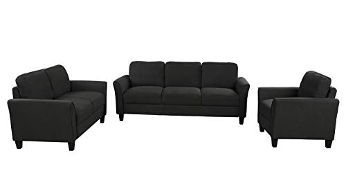 Harper & Bright Designs 3 Piece sectional Sofa, Linen Fabric Living Room Sofa Sets, Living Room Furniture Sets Include Armchair Loveseat Couch,Black