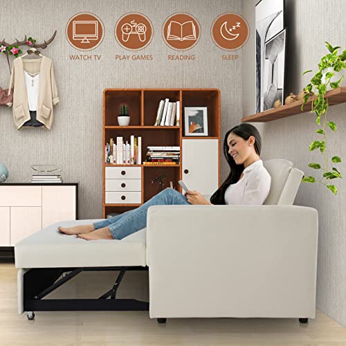 GURLLEU Sectional Sofa with Pull-Out Couch Sleeper Sofabed, 3 SEAT, Cream