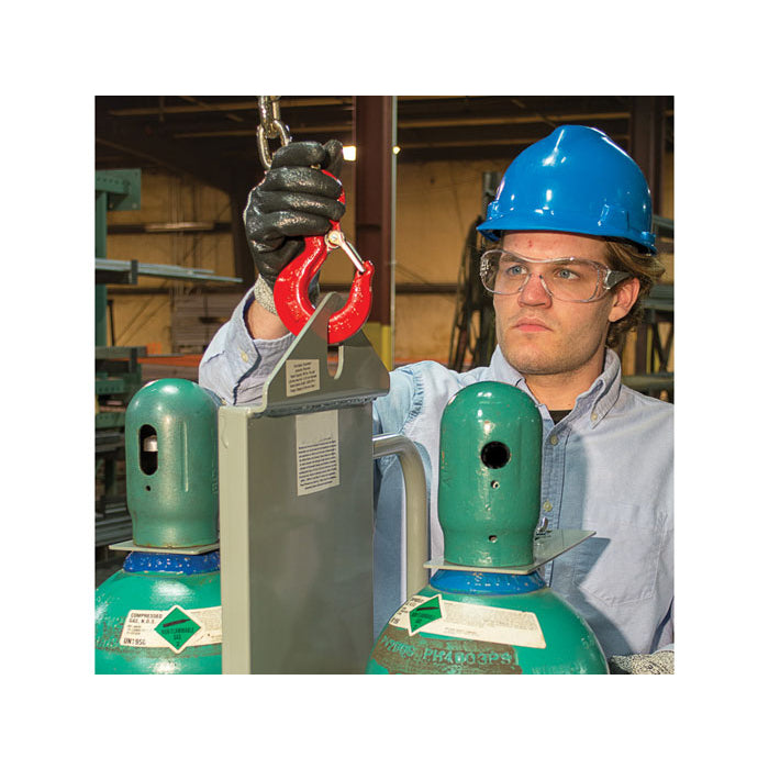 Justrite Double Cylinder Hand Truck W/ Firewall & Hoist Ring, 16 In Pneumatic Wheels, Rear Casters & Tool Box