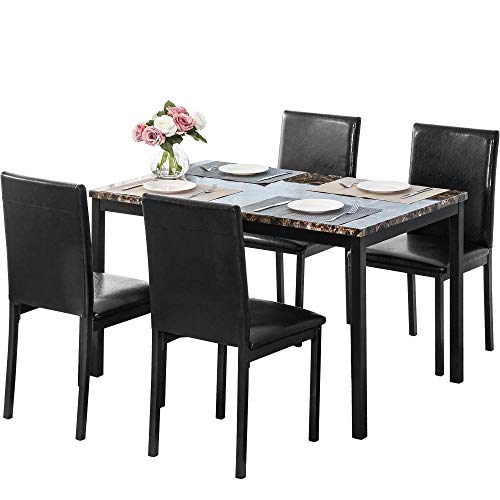 PovKeever Harper Bright Designs 5Pcs Dining Set Kitchen Table Set Dining Table and 4 Leather Chairs