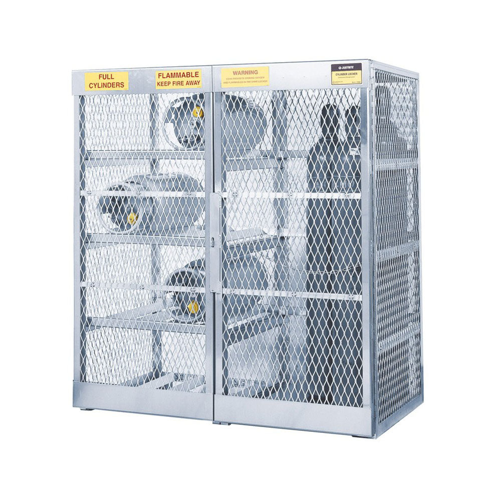 Justrite 8 Horizontal LPG And 10 Vertical Compressed Gas Cylinder Tanks, Gas Cylinder Cabinet Locker Combo