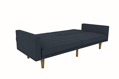 DHP Paxson Convertible Futon Couch Bed with Linen Upholstery and Wood Legs - Navy Blue