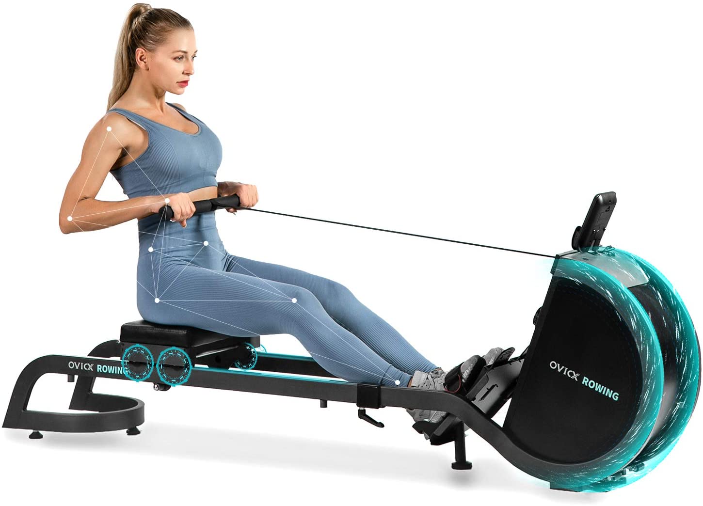 OVICX OS-ROWINGM-R100 Double Track Foldable Indoor Magnetic Rowing Machine With LCD Display New