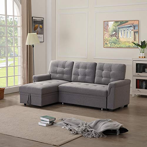 AUKUYEE Reversible Sleeper Sectional Sofa Bed Storage, Dray Gray