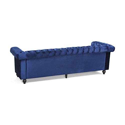 Laura Tufted Chesterfield Velvet 3 Seater Sofa, Midnight Blue and Dark Brown