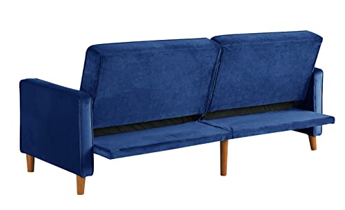 Velvet Sofa Bed Navy Blue,JULYFOX Mid Century Modern Couch Button Tufted 78 inch Wide 8 inch Thicker Futon Sofa Square Armrest Solid Wood Legs Heavy Duty Design