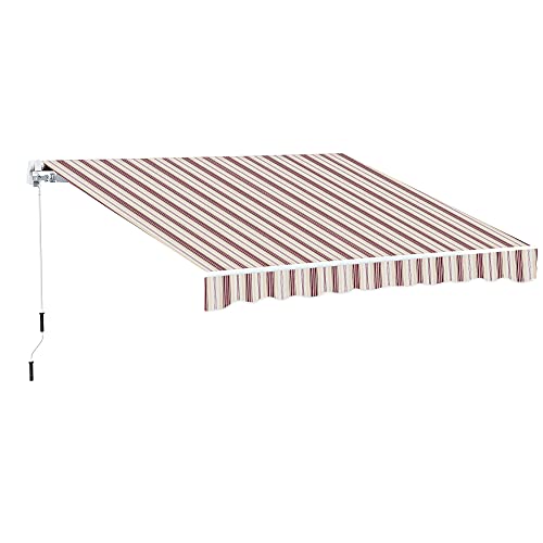 Outsunny 13' x 8' Manual Retractable Sun Shade Patio Awning with Durable Design & Adjustable Length Canopy, Red