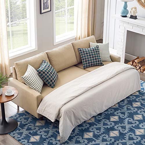 Tmosi Couch with Pull Out Bed, L Shaped Sleeper Sofa, Linen Loveseat Sofa with Storage Chaise, Right Handed Living Room Furniture Set,Pillows not Included (Beige)