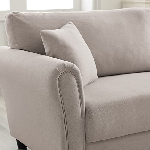 LCH Modern 85'' Sofa Linen Flared Arm Sofa with Pillowed Back Cushions Durable Upholstered Fabric,Beige White