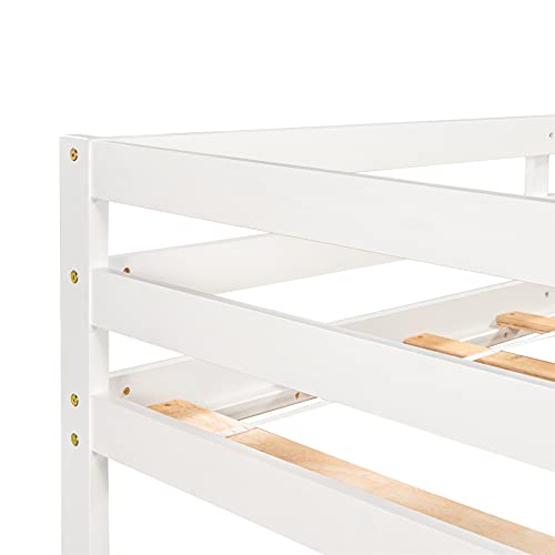 Twin Kids Loft Bed with Desk,Harper & Bright Designs Low Loft Bed Twin with Storage Cabinet and Rolling Portable Desk for Kids and Teenagers (Twin ,White )