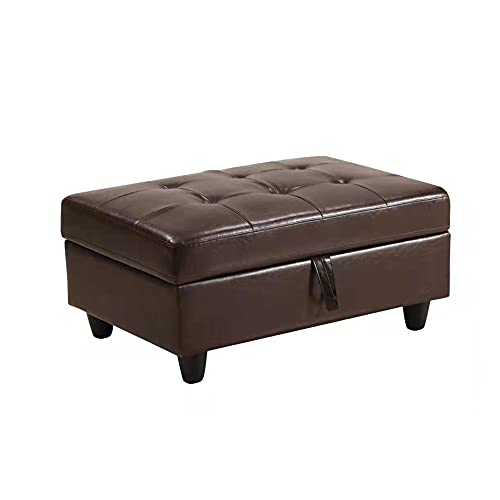 Longrune PU Sectional Couch L-Shaped Sofa Sets for Living Room with Right Chaise & Ottoman & 2 Pillows, Brown