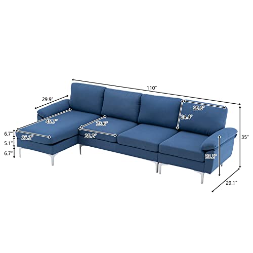 Goujxcy Modern Fabric Sectional Couch with Chaise, Convertible L Shape Sofa Set Couch Sleeper for Living Room Bedroom Small Department with Armrest and Metal Legs