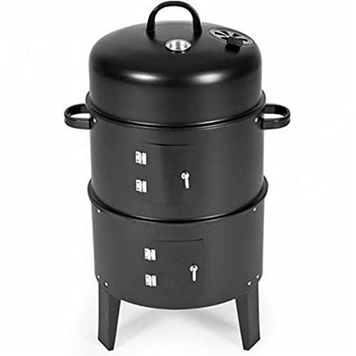 QIAOLI Metal 3 in 1 BBQ Grill Roaster Smoker Steamer Barbecue Grill Portable Outdoor Camping Charcoal Stove for Cooking Tools Accessories