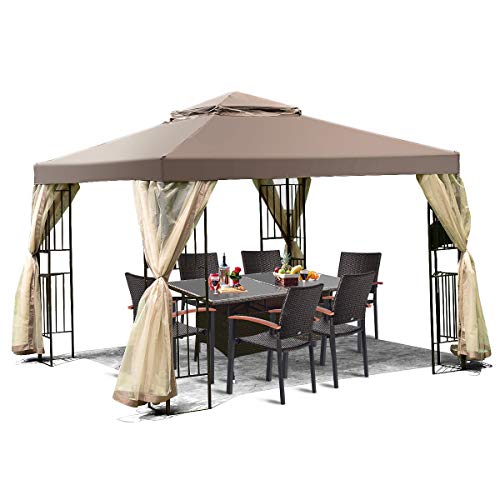 Tangkula 10x10 Feet Patio Gazebo, Outdoor Gazebo Canopy Shelter w/ Netting, Steel Frame Gazebo Tent w/ 100 Square Feet of Shade for Patio, Backyard, Poolside