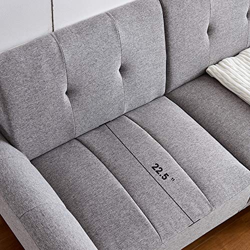 Ivinta Living Room Couch Sofa Linen Fabric Tufted Mid-Century Modern Bench Loveseat Sofa, 71 inch Small Sofa (Grey)
