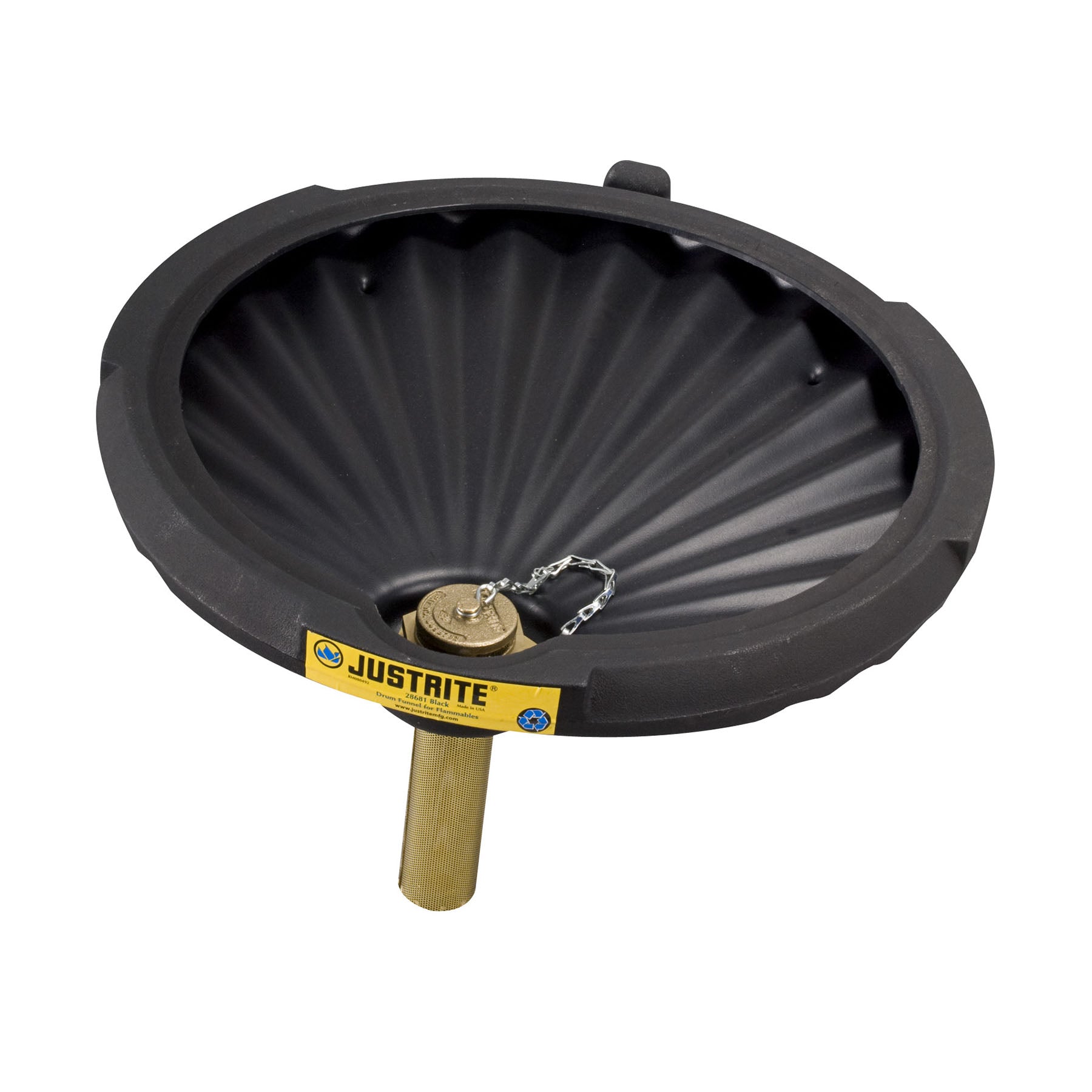 Justrite EcoPolyBlend™ Funnel for Flammables With Drum Fill Vent and Flame Arrester, Recycled Content