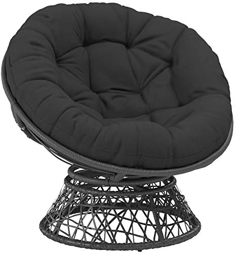 OSP Home Furnishings Wicker Papasan Chair with 360-Degree Swivel, Grey Frame with Black Cushion