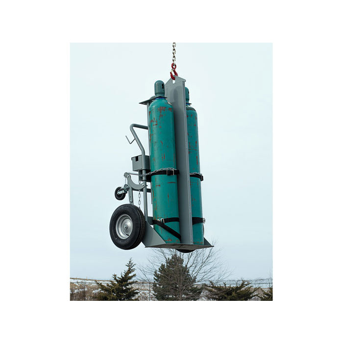 Justrite Double Cylinder Hand Truck W/ Firewall & Hoist Ring, 16 In Pneumatic Wheels, Rear Casters & Tool Box