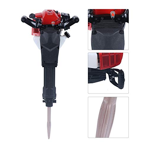 DNYSYSJ 52CC Heavy Duty Concrete Breaker Multifunctional Gasoline Lifting Hammer 2-Stroke Gas Demolition Jack with Funnel Mixing Pot Handle and Fuel Tank Perspective Hole 1500BPM 6500r/Min