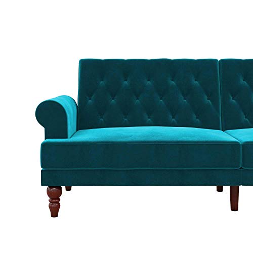 Novogratz 2342979N Upholstered Cassidy, Convertible Couch, Green Velvet Futon