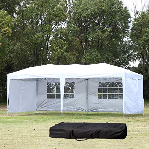 NSdirect EZ Easy Pop Up Canopy Tent Outdoor Portable Party Tent with Carrying Case/Bag Adjustable Folding Gazebo Pavilion Wedding Patio Shelter (10 x 20 ft White with Sidewalls(3 Sides)