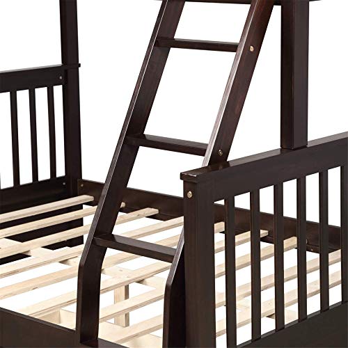 Harper&Bright Designs bunk Bed Twin Over Full Size Solid Wood Bunk Beds with Ladder & Two Storage Drawers and Guard Rail (Espresso-New)