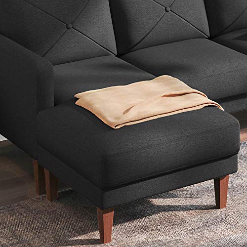 Belffin Convertible Sectional Sofa Couch with Ottoman Reversible L Shaped Sofa Couch Set in Fabric Dark Grey
