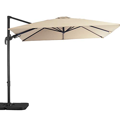 U-Eway 10ft Cantilever Offset Patio Umbrella Stand - Aluminum Polyester 360 Degree Rotating Swing function Cross bottom Easy Tilt Steel Offset Smooth Sliding Handle Shading Square (Beige)