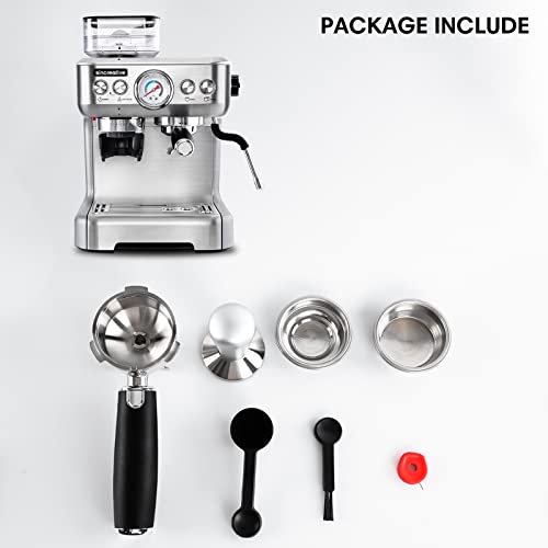 Sincreative Espresso Machine & Coffee Maker - 20Bar Semi Automatic Espresso Machine With Coffee Bean Grinder & Steam Wand – All in One Espresso Maker & Latte Machine for Home - Brushed Stainless Steel