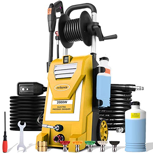 mrliance 3800PSI Electric Pressure Washer 2000W 3GPM High Pressure Power Washer Car Washer with Hose Reel, 5 Adjustable Nozzles, Soap Bottle