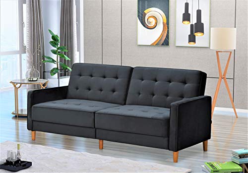 Container Furniture Direct Nia Modern Velvet Upholstered Tufted Sleeper Sofa Bed, Midnight
