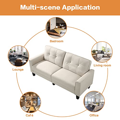PARKOL Modern Sofa Loveseat Couch Polyester Fabric 3-Seater Sofa with Square Armrest Solid Wood Frame Legs for Living Room, Bedroom,Office,Apartment,Dorm,Studio,Small Space (JZ, Beige)