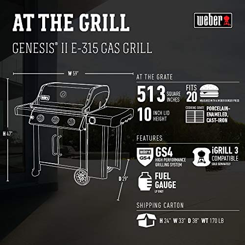 Weber 61015001 Genesis II E-315 3-Burner Liquid Propane Grill, Black