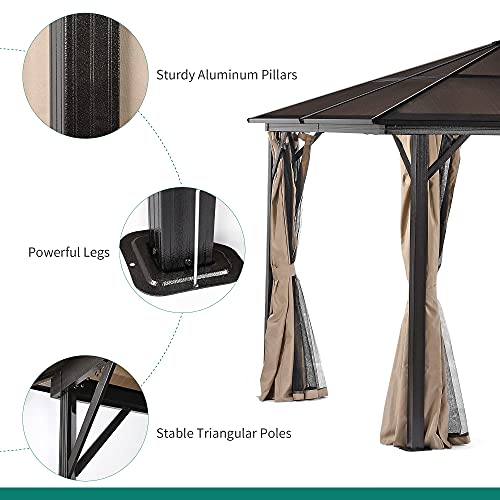 YITAHOME 10x10 Hardtop Gazebo - Outdoor Canopy Gazebo with Netting and Shaded Curtains, Aluminum Frame Polycarbonate Hardtop Garden Tent for Patio, Backyard, Deck and Lawns