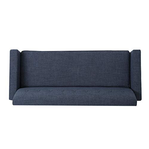 Christopher Knight Home Sawyer Mid-Century Modern Fabric 3-Seater Sofa, Dark Blue / Natural